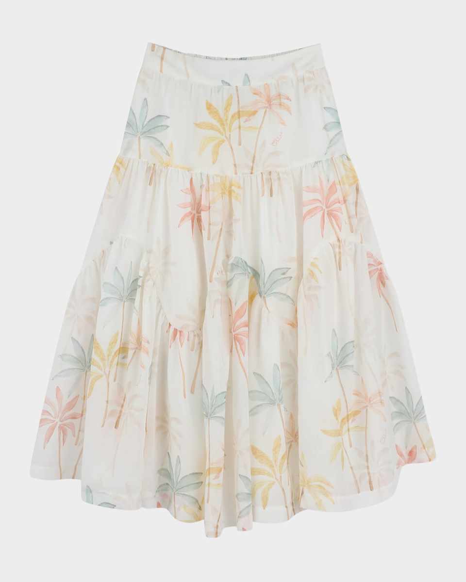 Girl's Long Multicolor-Print Skirt, Size 4-